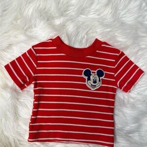 Disney Red and White Striped Tee with Mickey Patch